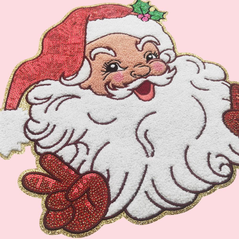 Santa Peace Sign Sequin Iron On Patch